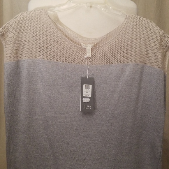 Eileen Fisher blouse 100% Linen Delave gray cream - Picture 5 of 8